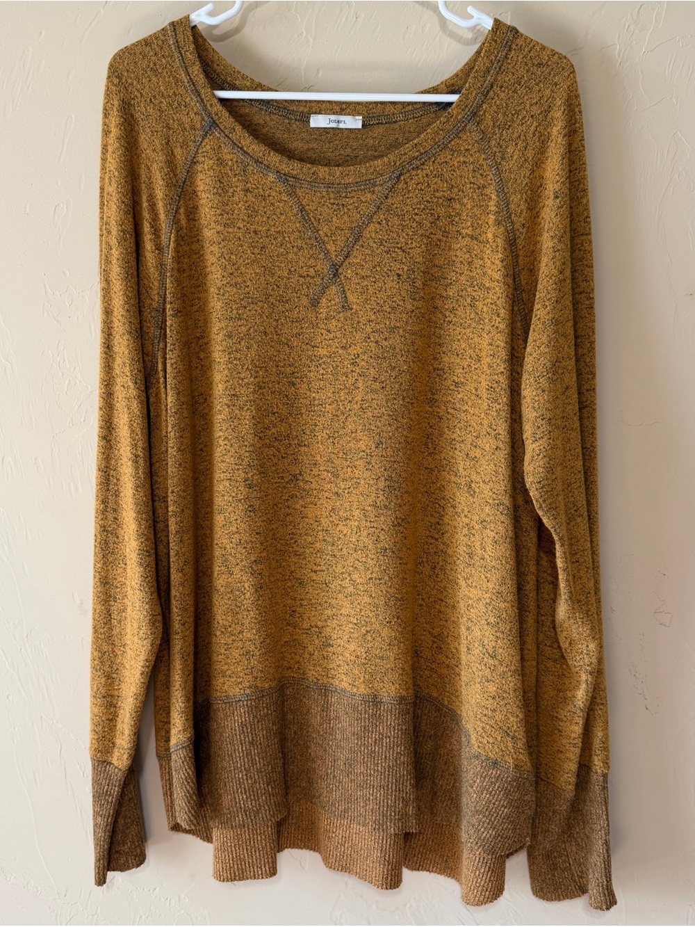 JODIFL Mustard Marled Scoop Neck Pullover Sweater